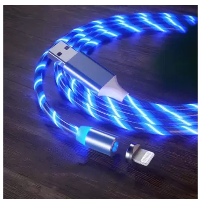 PROXN CX6 Magnetic USB 360 Degree Rotation 3 in 1 Fast Charging Data Cable Compatible with All iPhone & USB Type- C & Micro USB Nylon Braided Wire with LED Light Random Colour