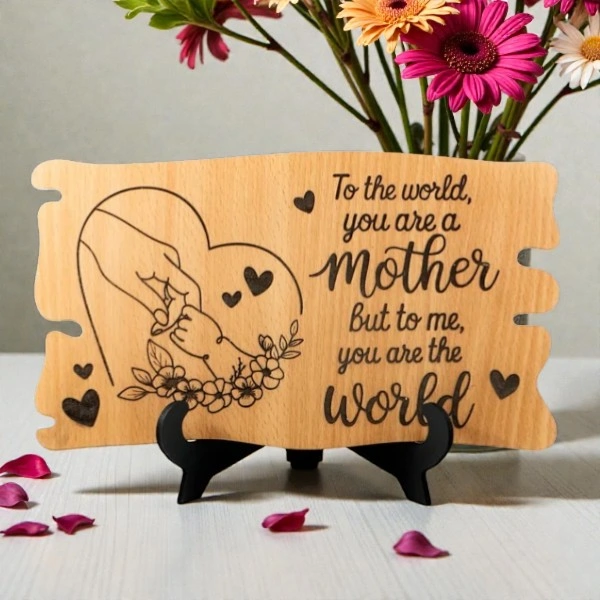 Mother Quote Engraved MDF Wooden Plaque | To The World You Are A Mother Frame | Mother’s Day Gift | Table Top Wooden Decor Gift for Mom | Inspirational Gift Item | DVMART®