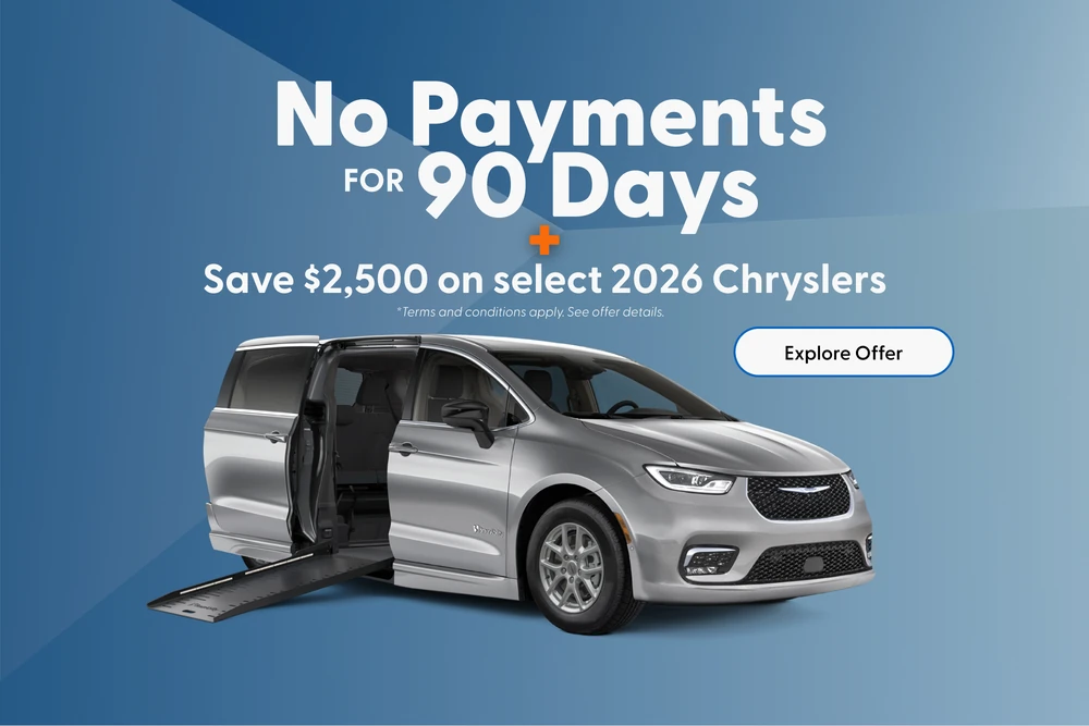 No Payments for 90 Days plus save $2,500 on select 2026 Chryslers