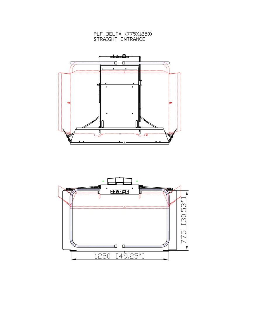 Plan view of the Delta 775 by 1250 mm platform with straight-through entrance