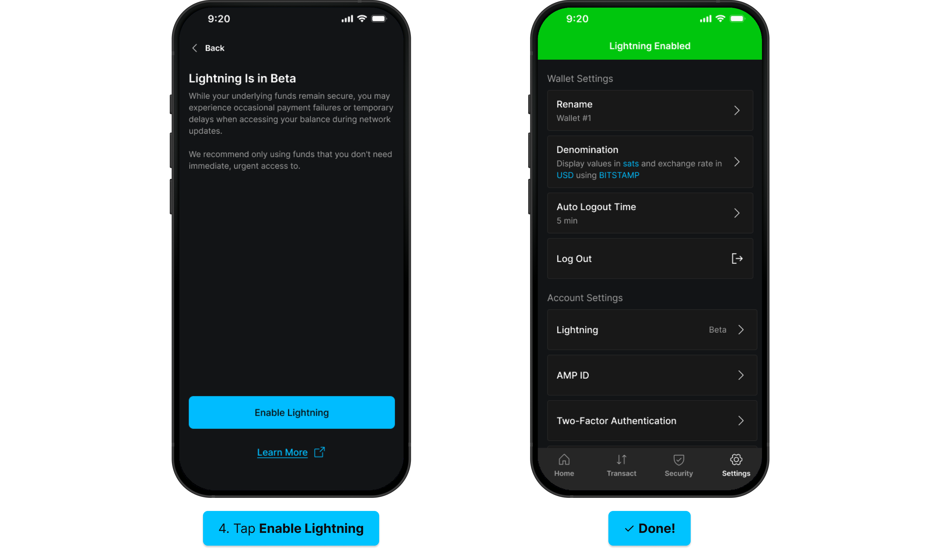 Enable Lightning (iOS): Enable Lightning, Lightning Enabled banner