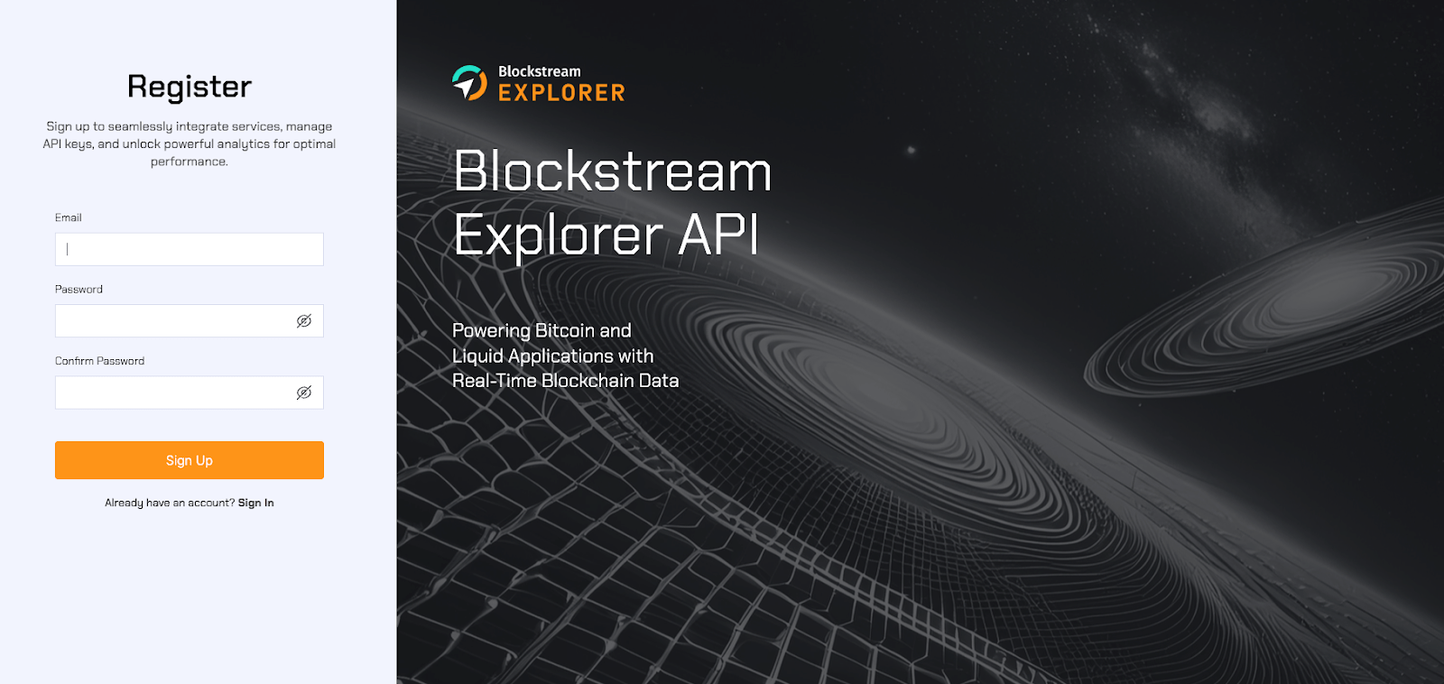 Blockstream Explorer API Register Page