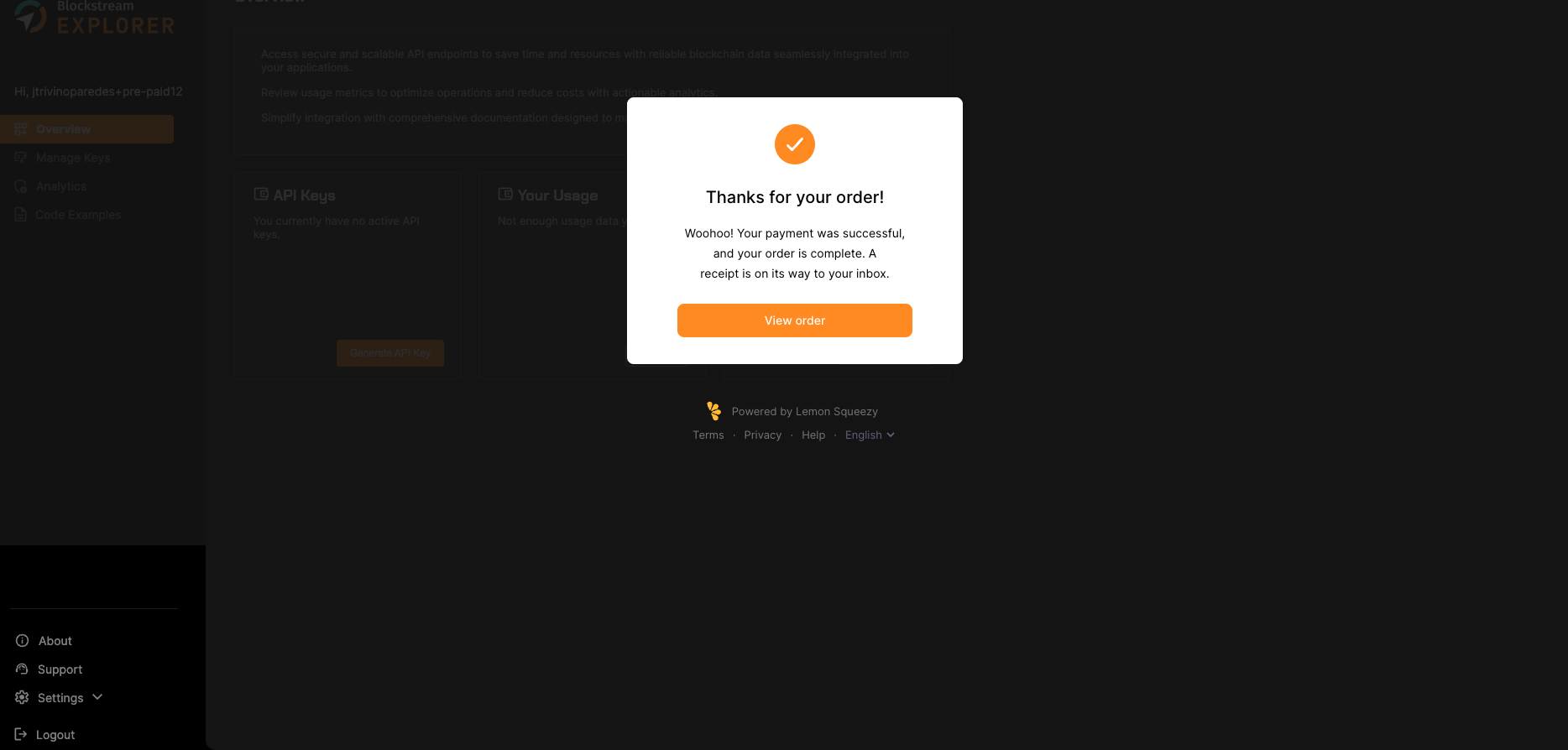 Blockstream Explorer API order confirmation