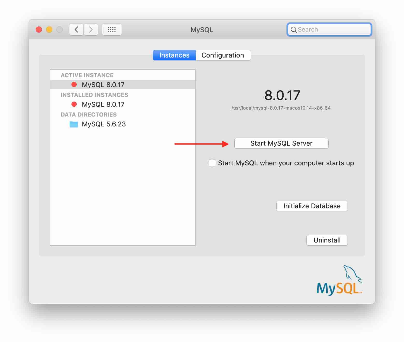 macos Catalina system preference mysql stop