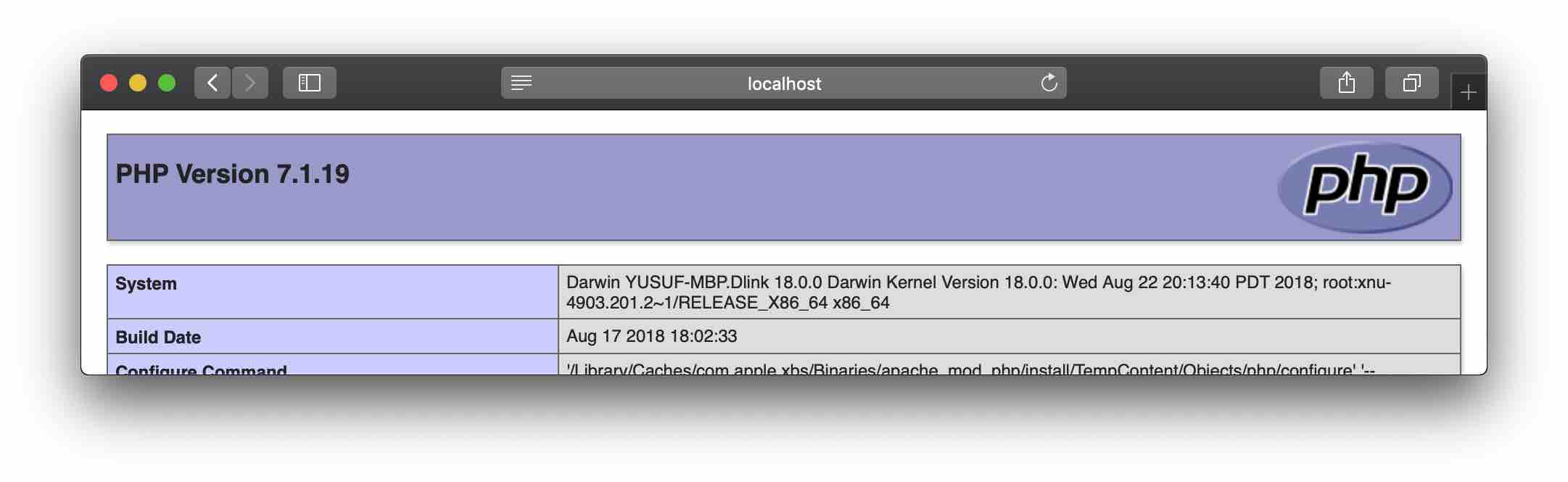 macos phpinfo php