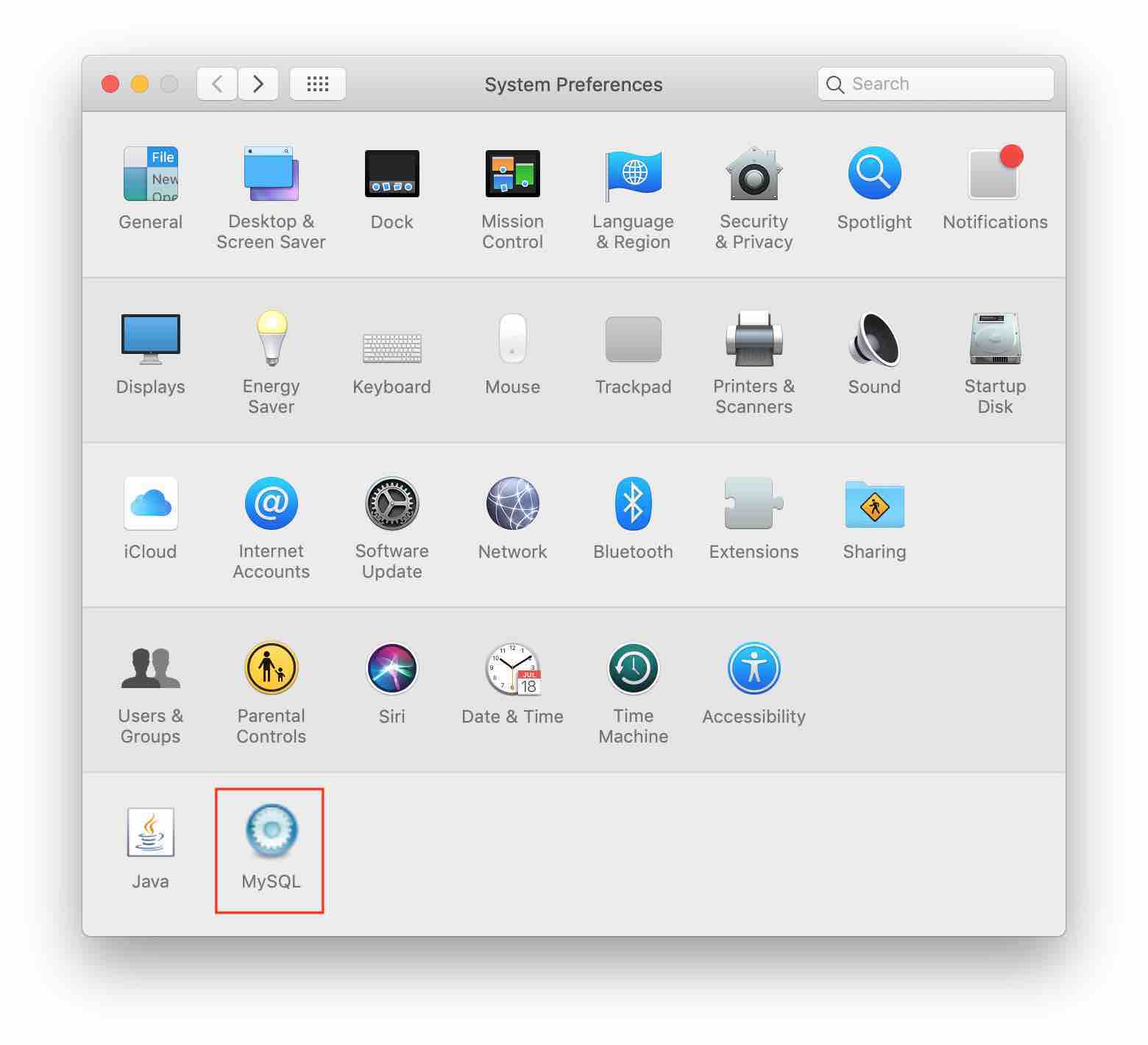 macos mojave system preference mysql