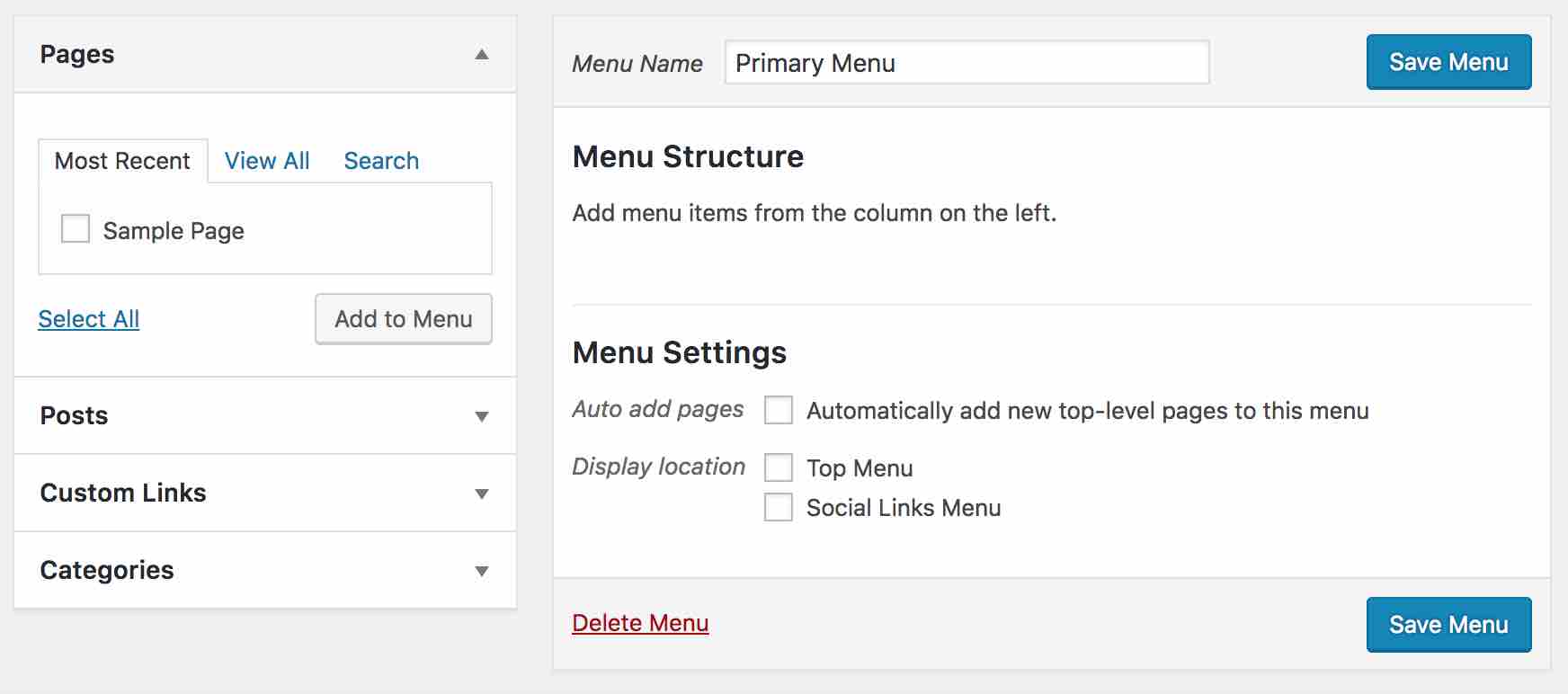 wordpress primary menu