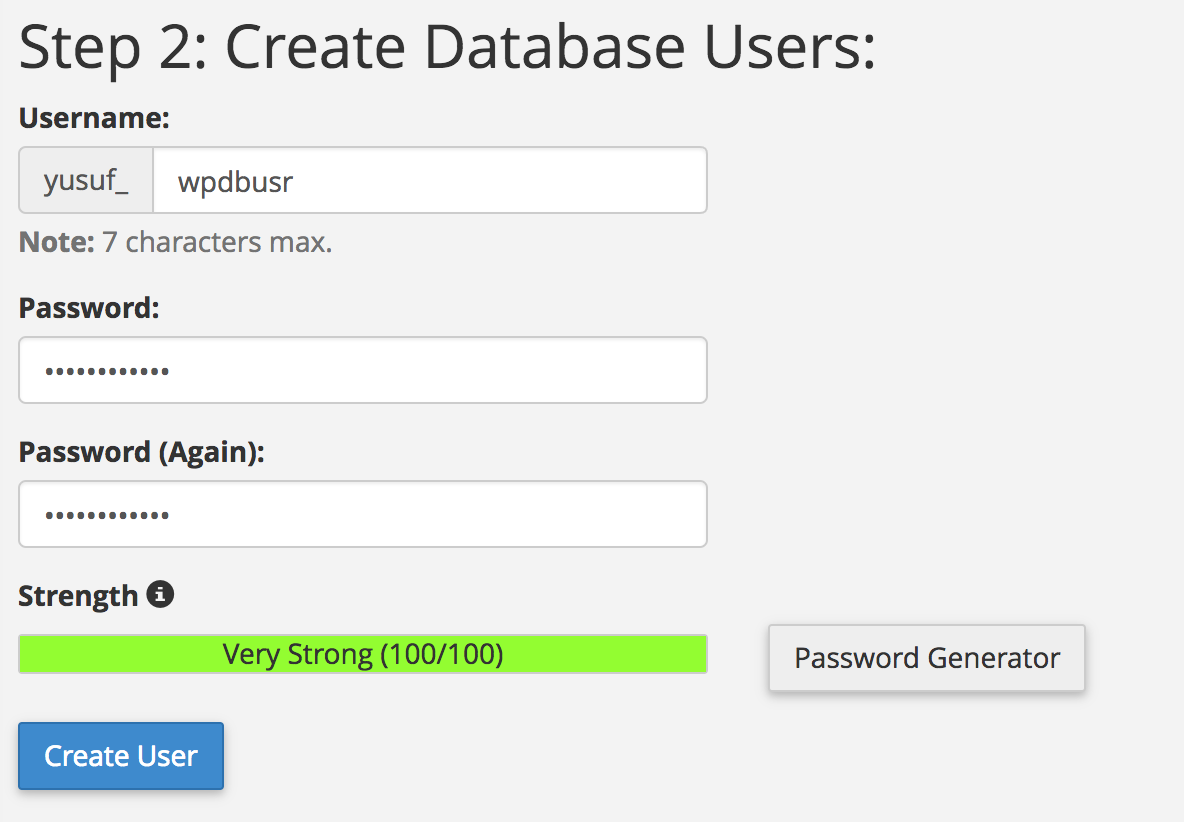 cpanel database user