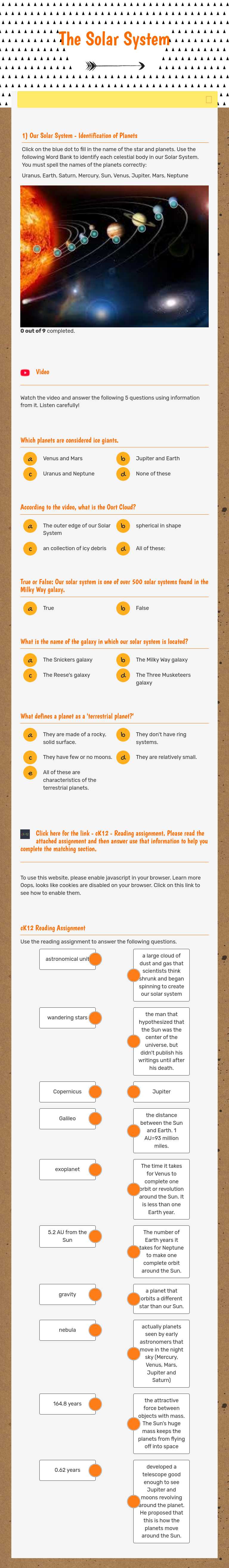 The Solar System worksheet preview image