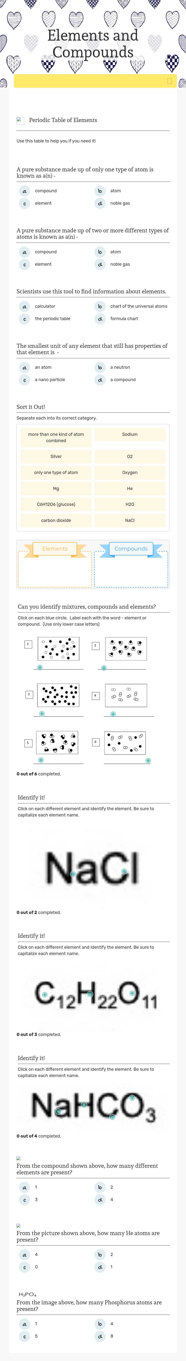 Elements and Compounds worksheet preview image