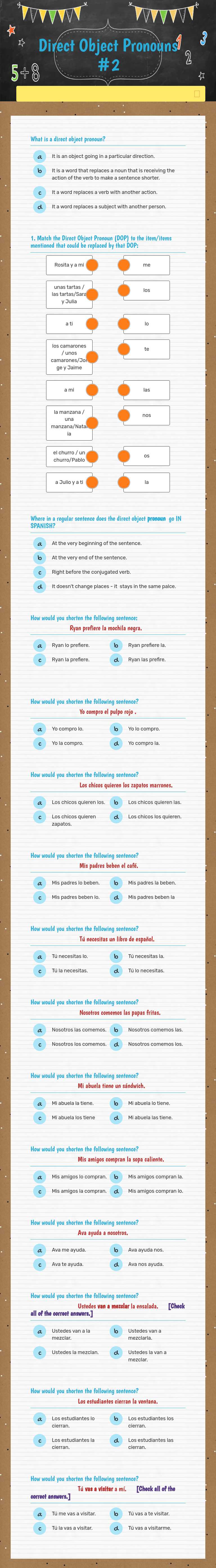 Direct Object Pronouns #2 worksheet preview image