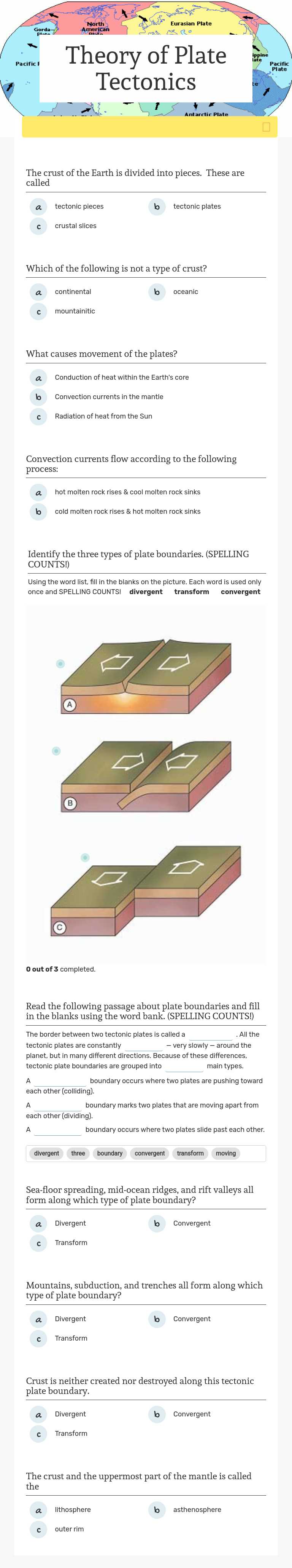 Theory of Plate Tectonics worksheet preview image