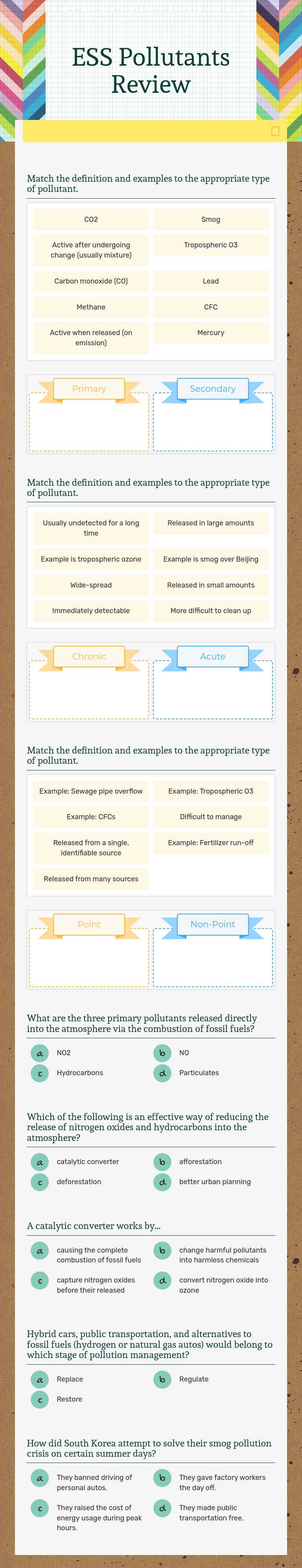 ESS Pollutants Review worksheet preview image