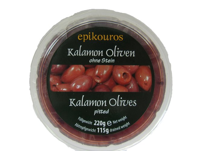 Oliven kalamata u/stein, 220 g, økologisk, Epikouros