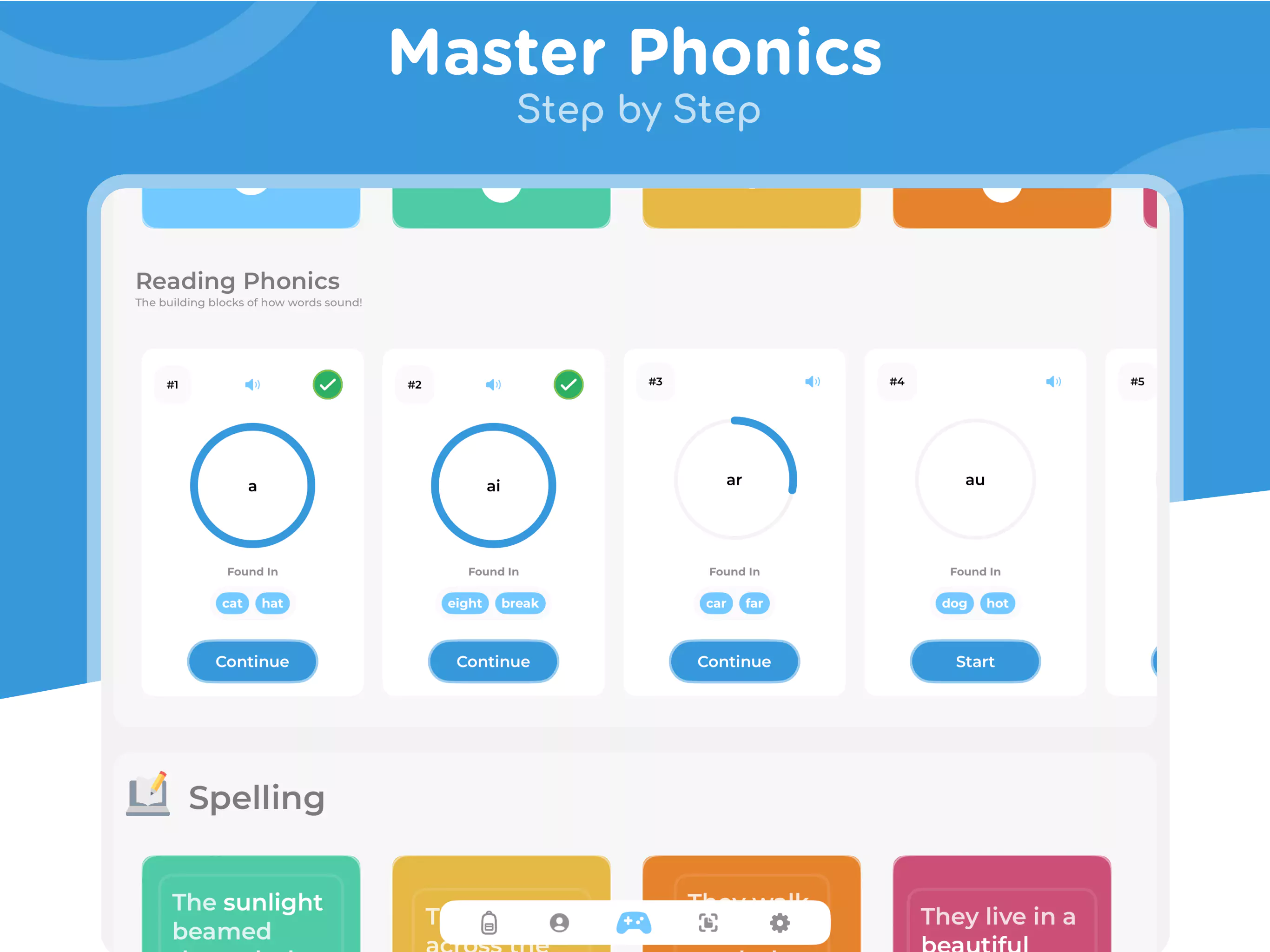 Screenshot showing Lexy's progress tracking feature with phonics assessment