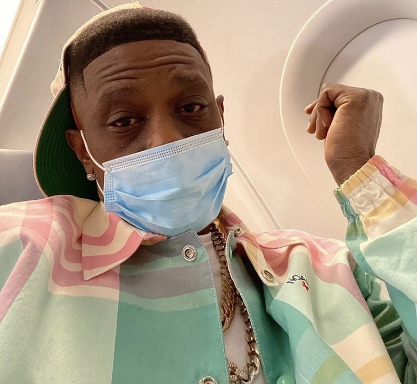 Boosie on a flight.