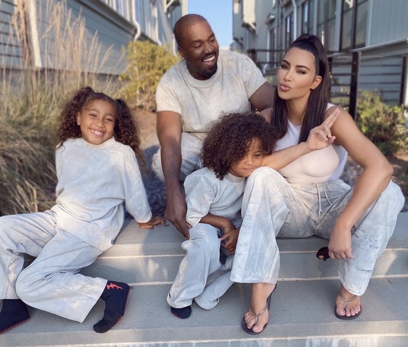 Kanye and Kim with two of their children.
