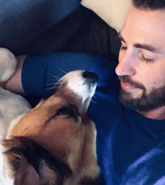 Chris Evans with his pooch