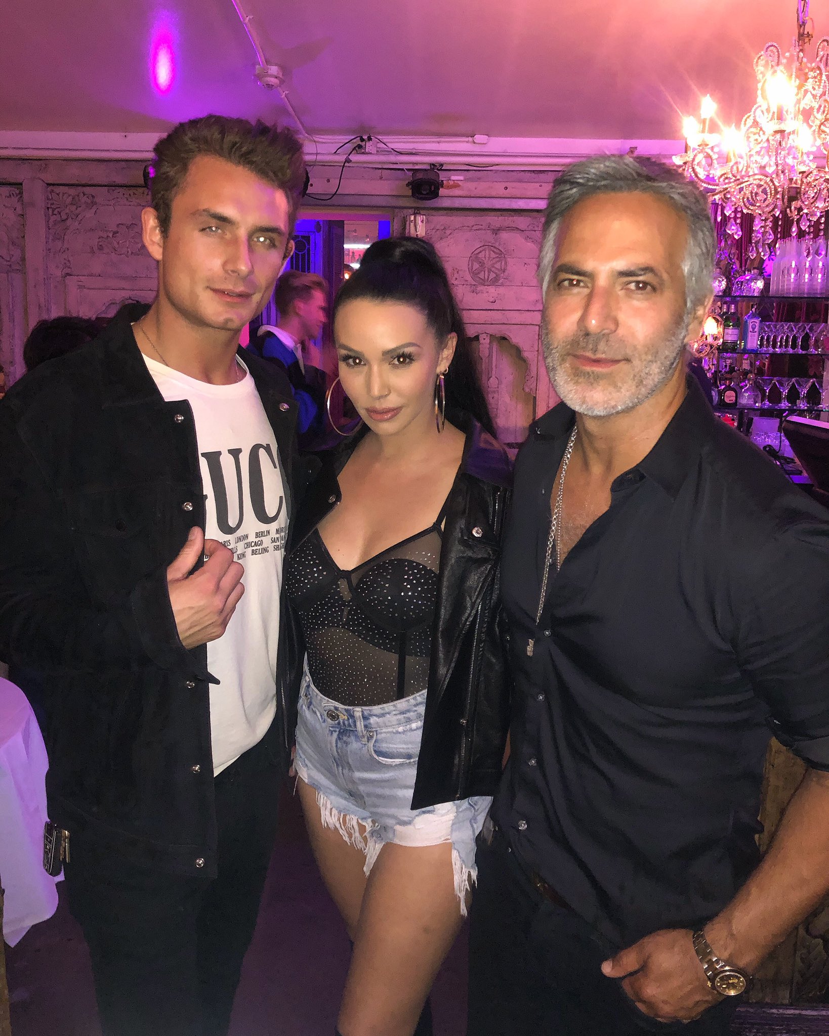 James Kennedy and Scheana Shay stand with SUR Restaurant owner Guillermo Zapata.