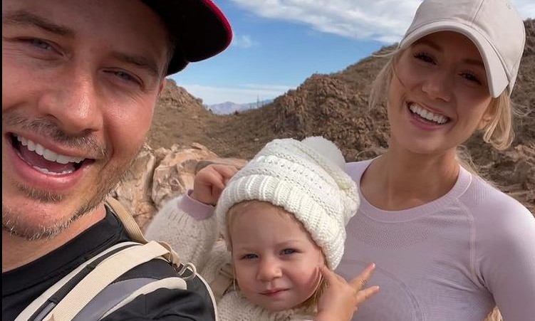 Arie Luyendyk Jr. and Lauren Burnham on a hike with daughter Alessie