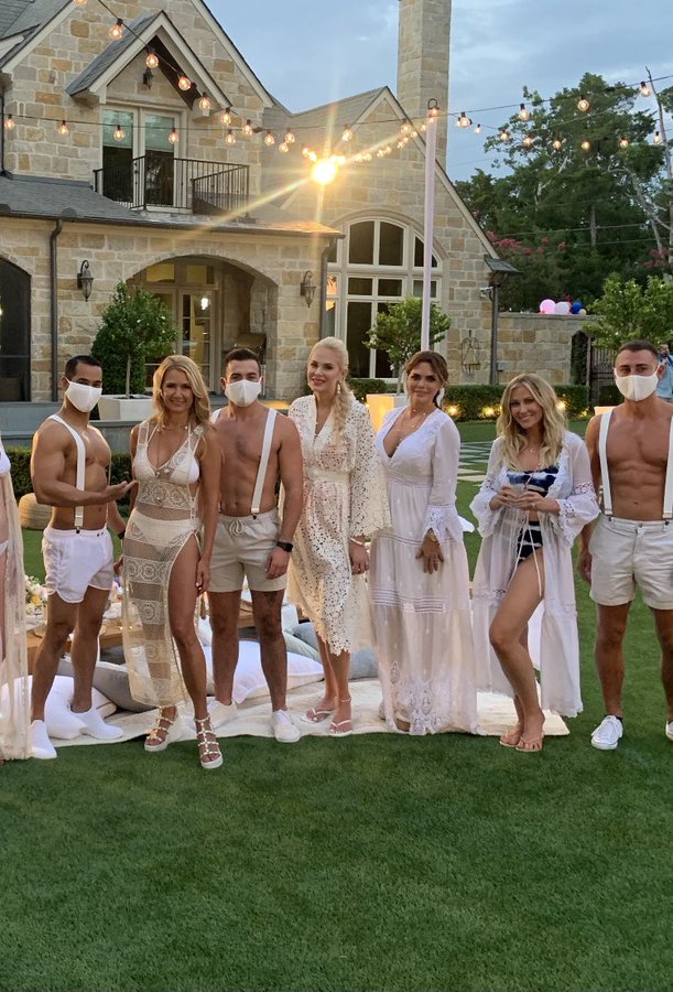 The 'RHOD' cast wears white dresses with shirtless men.