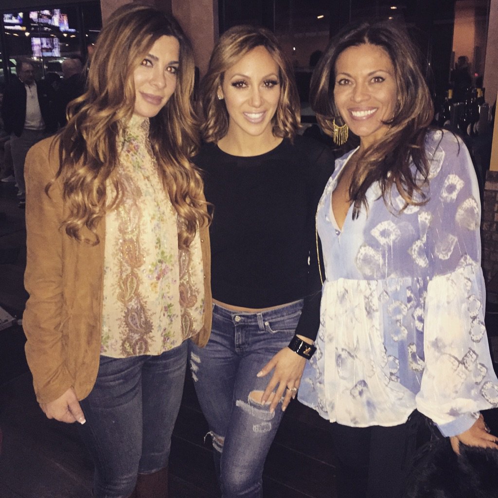 Melissa Gorga wears a black T-shirt and jeans with Giggy Flicker and Dolores Catania.