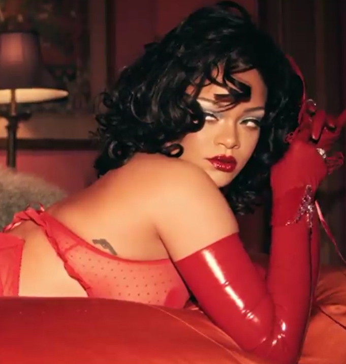 Rihanna stuns in red lingerie