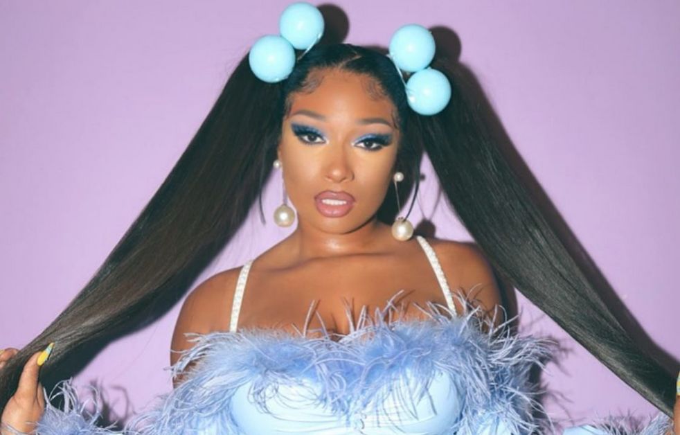 Megan Thee stallion in blue outfit