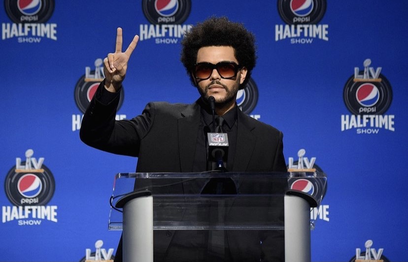 The Weeknd during a Super Bowl LV media event.