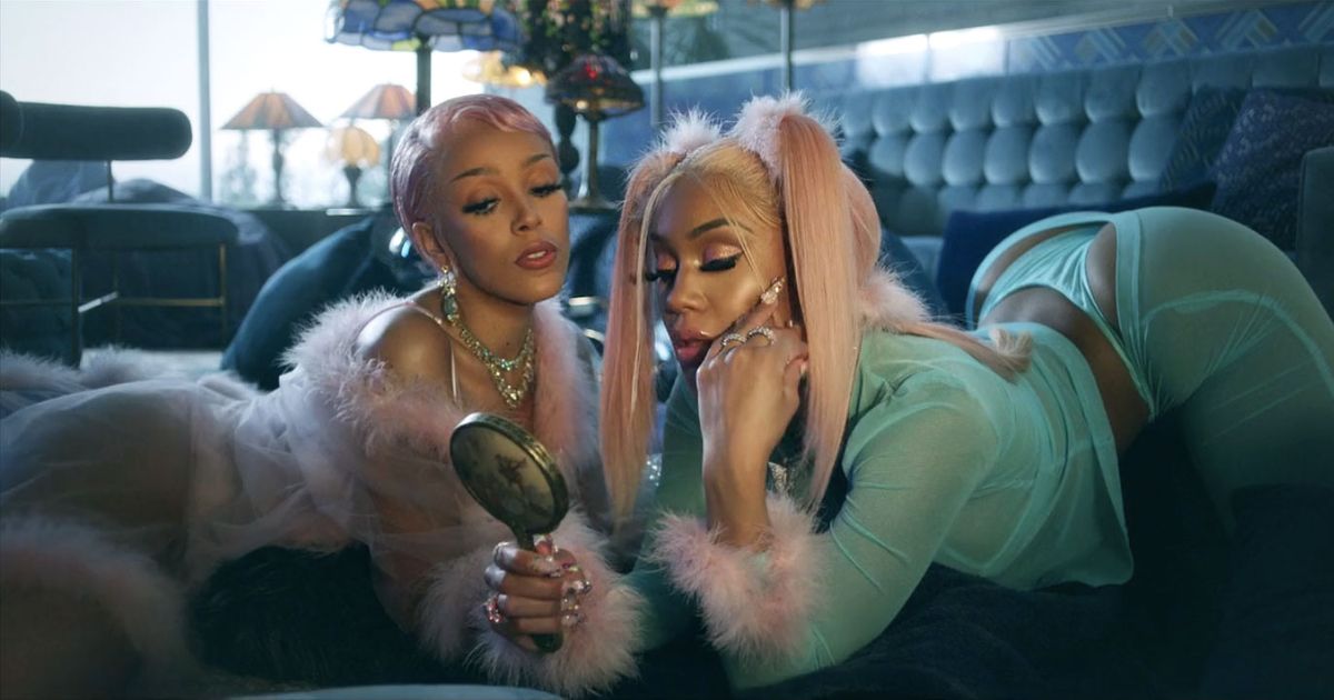 Saweetie and Doja in the visuals for their collab hit single.