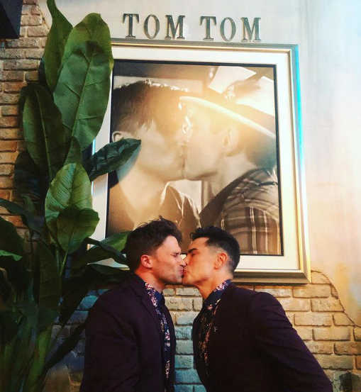 Tom Sandoval and Tom Schwartz kiss at TomTom.