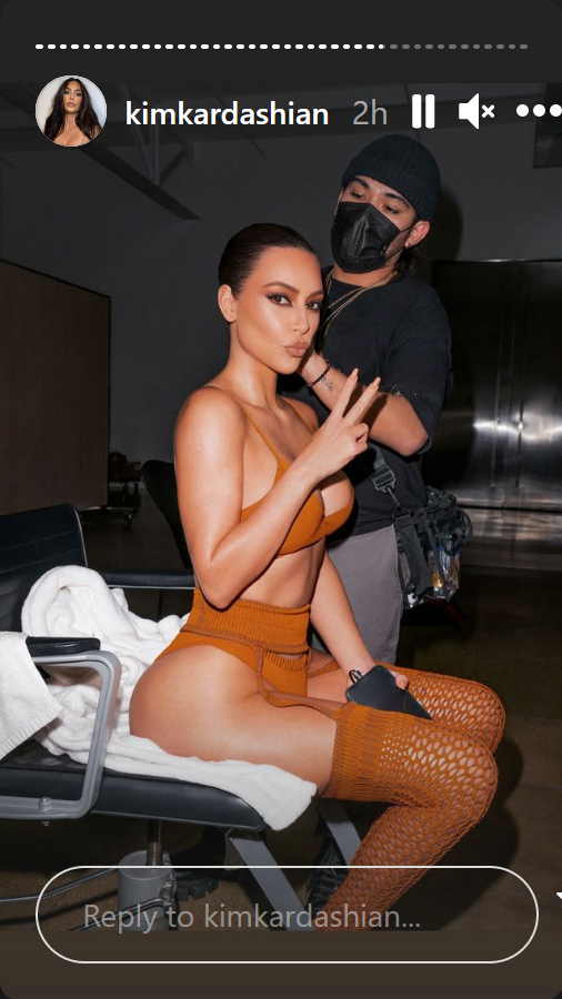 Kim Kardashian getting ready for shoot