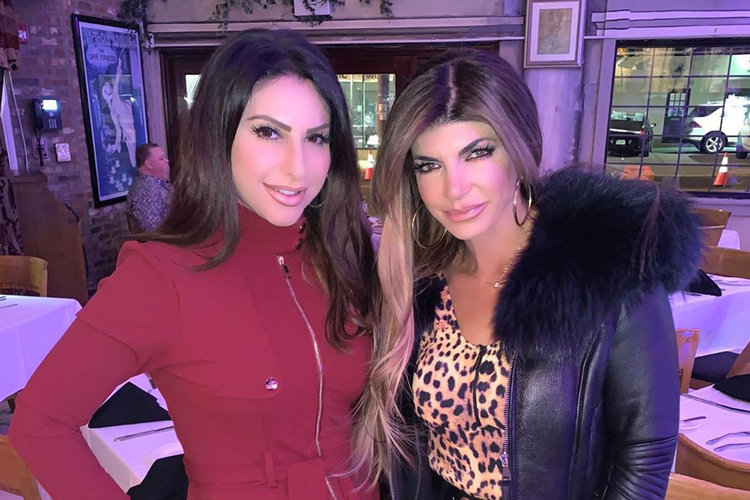 Jennifer Aydin wears a red jacket with Teresa Giudice.