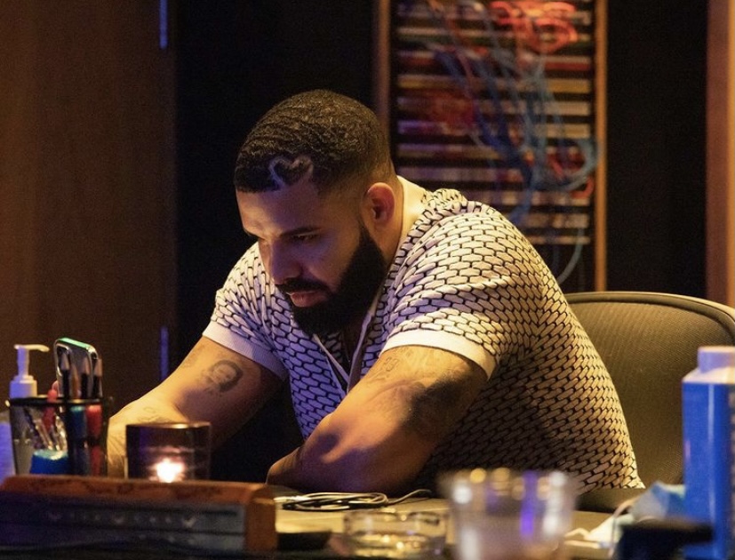 Drake focused in the studio.