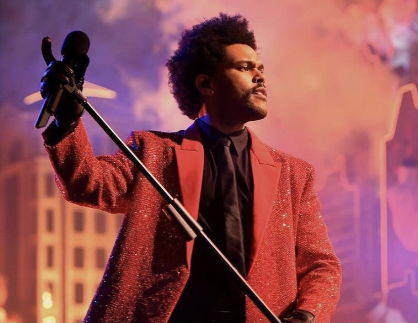 The Weeknd performing at Super Bowl LV.