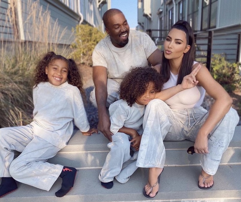 Kanye and Kim with two of their children.