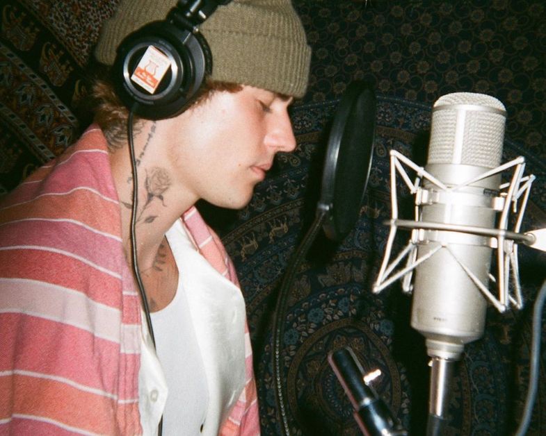 Justin Bieber in recording booth