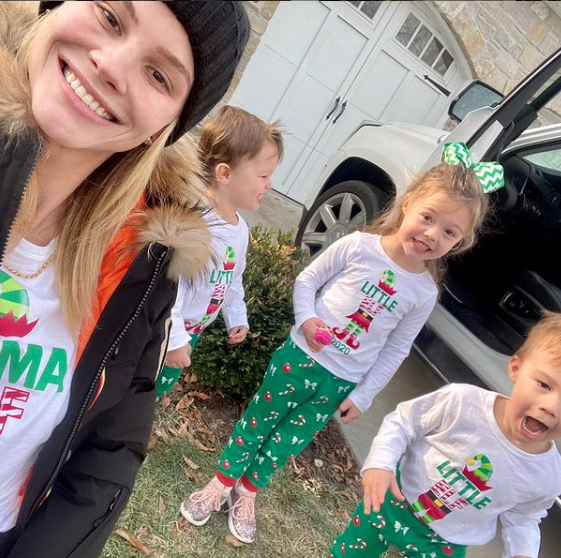 Meghan King Edmonds wears holiday shirts with her kids.