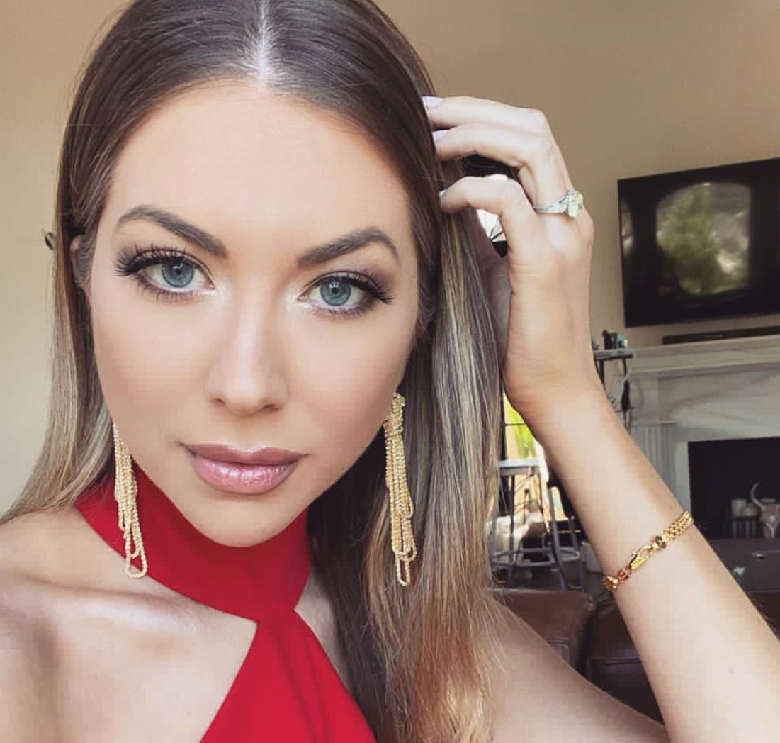 Stassi Schroeder is seen in a red dress at the 'Vanderpump Rules' reunion.