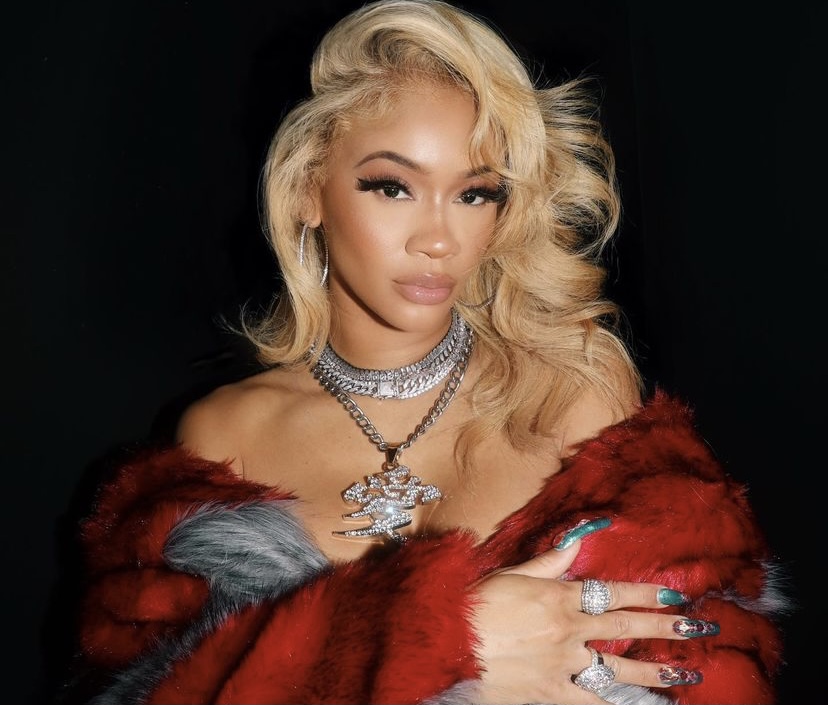 Saweetie showing off her new blonde hair.