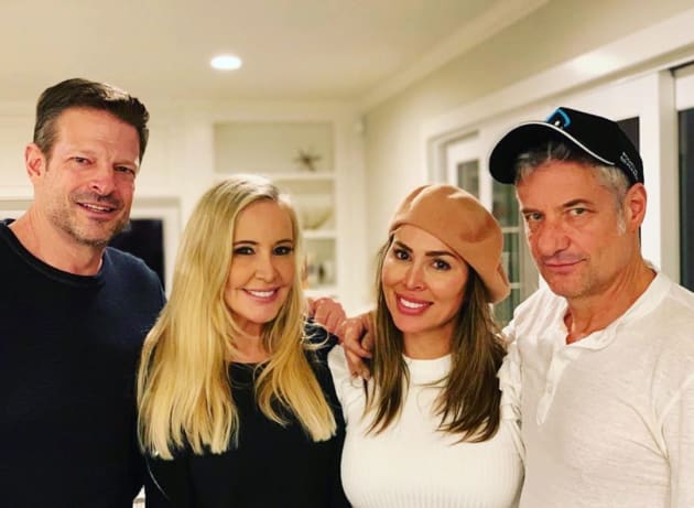 Shannon Beador and Kelly Dodd stand beside Kelly Dodd and Rick Leventhal.