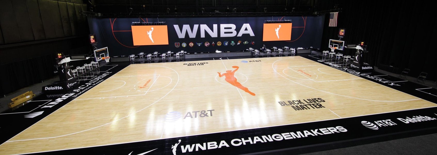 WNBA court with league logo