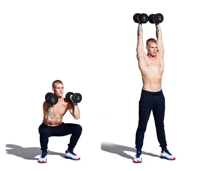 Person performing a dumbbell thruster
