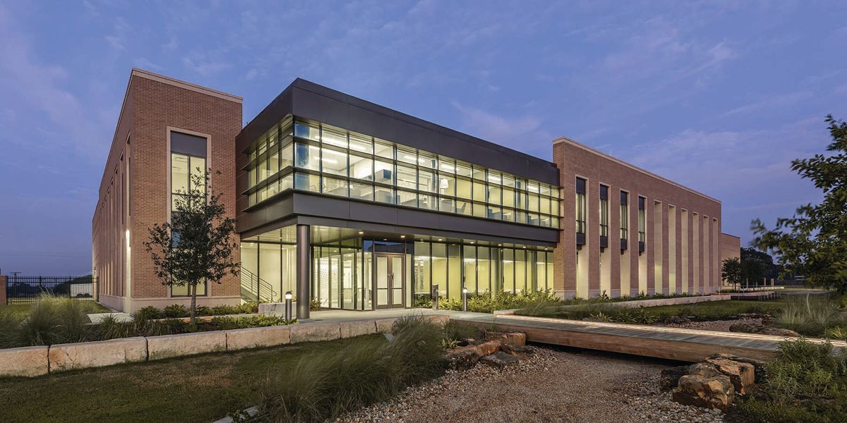 scenic campus architecture and research lab closeup