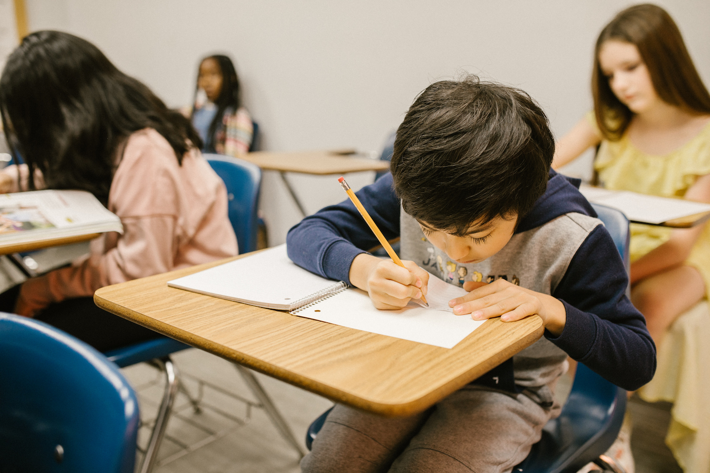 students working math classroom