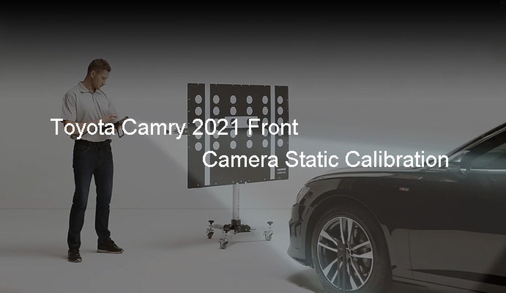 Vehicle undergoing dynamic ADAS calibration on a road with a diagnostic tool.