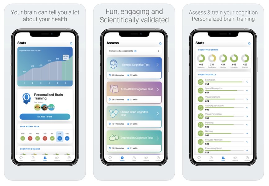 App interface showing cognitive training or wellness features