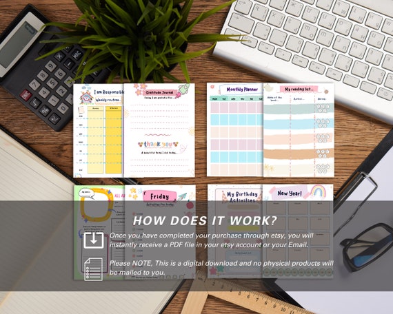 child organizing colorful schedule with technology