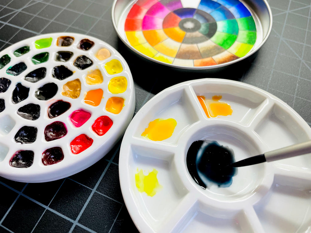 paint color palettes mixing in a laboratory