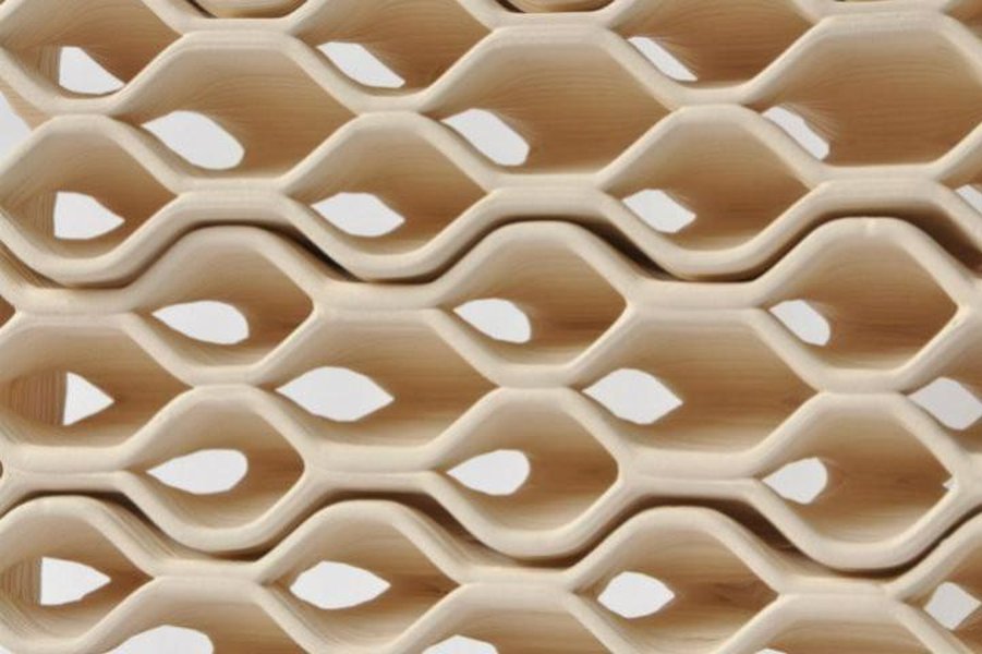 Close-up of 3D printed construction components, possibly bricks or blocks.